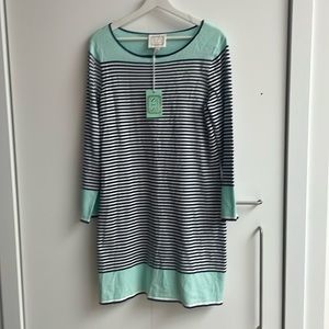 Sail To Sable Dress Knee Length Boatneck Long Sleeve Striped Stretch siz…